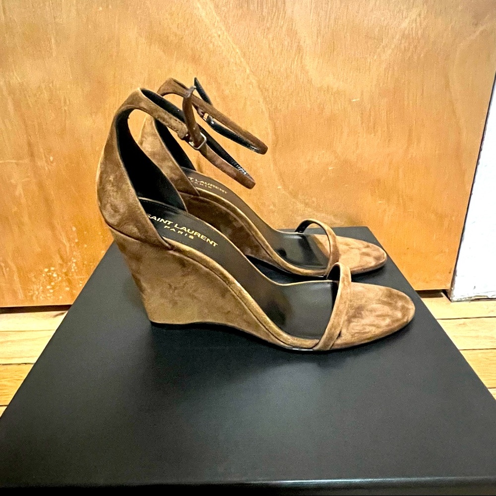 YSL Lila 85mm suede wedge sandals